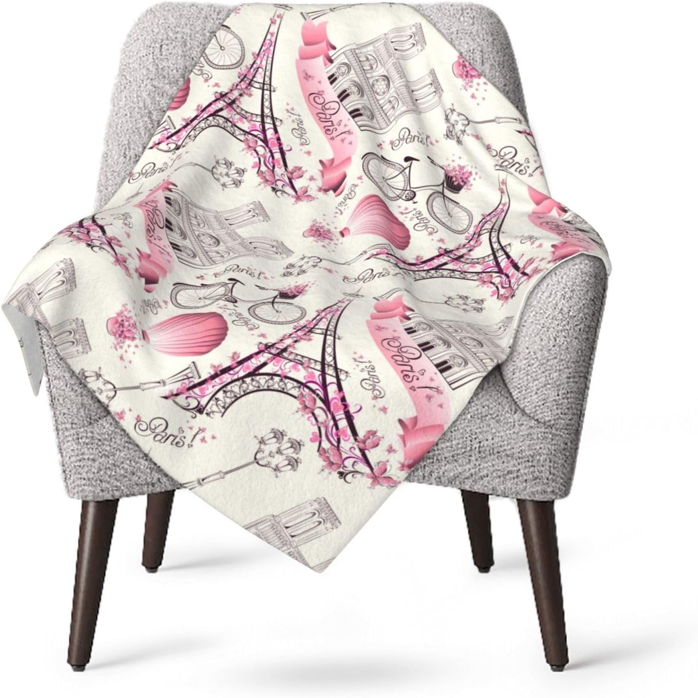 Paris Eiffel Tower Bed Blanket Ultra Soft Paris Valentine's Day Theme Throw Blanket All Season Warm Light Weight Cozy Plush Blankets for Home Bedroom Sofa Chair Travel, 40"X50"