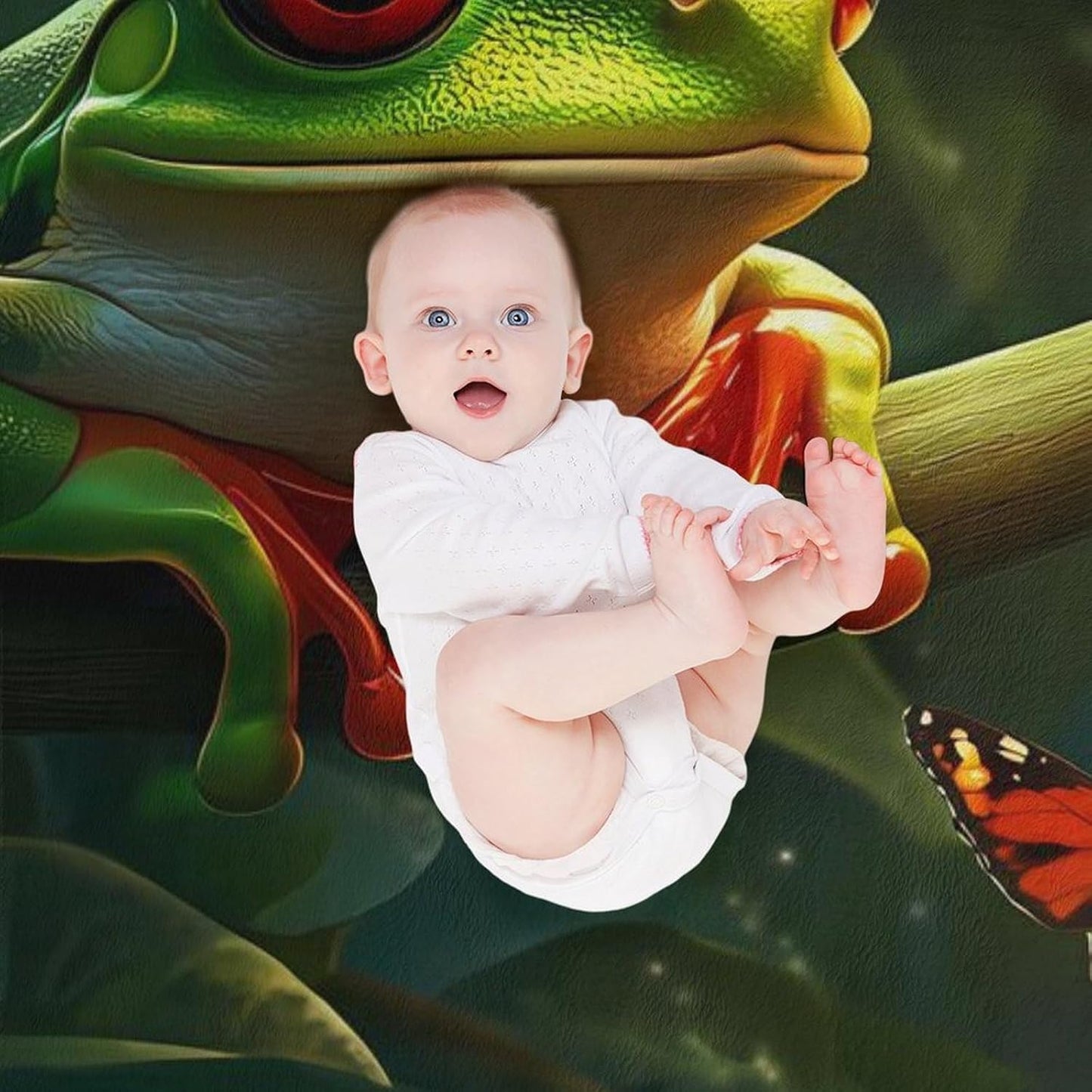 Frog Butterfly Throw Blanket for Couch Bed Plush Cozy Fuzzy Flannel Blanket for All Season 70"x80"