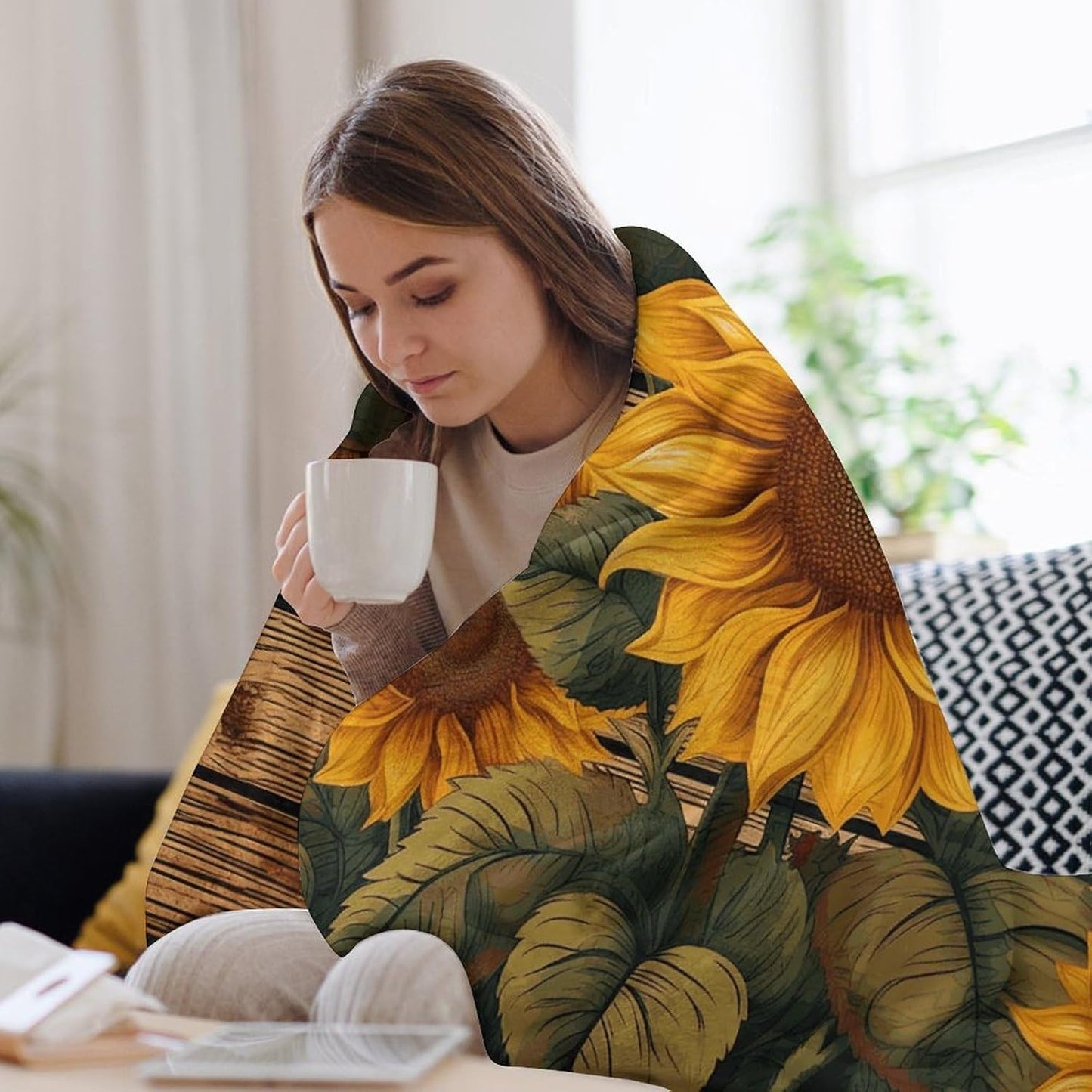 Paint Wooden Board Sunflower Throw Blanket for Couch Super Soft Warm Lightweight Throw Blankets Cozy Flannel Bed Blanket Cute Decorative Blankets for All Seasons Home Decor Gift 40"*50" （100 * 130cm）