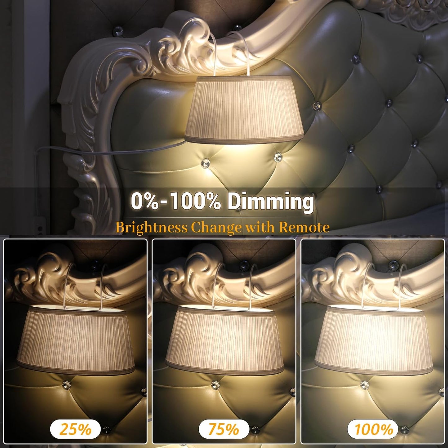 Bed Reading Light, Headboard Light Reading Lights for Books in Bed with Adjustable Hook, Eye Caring Soft Fabric Shade Bedtime Reading Lamp Plug in, LED Bulb Included (White)