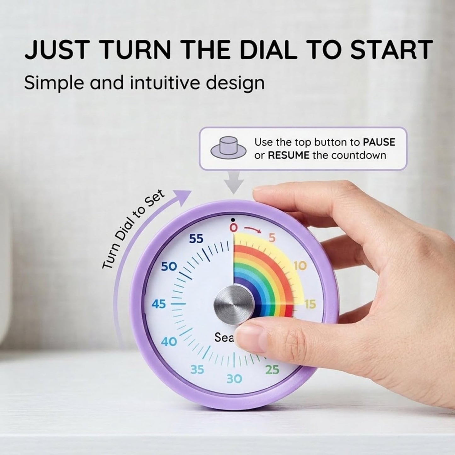 Searon Visual Timer for Kids with Magnet, Quiet 60 Minute Countdown Timer with Rainbow Disk, Sound or Silent LED Alert, for Homework, Reading, Study Time, Kitchen & Small Spaces (Purple)