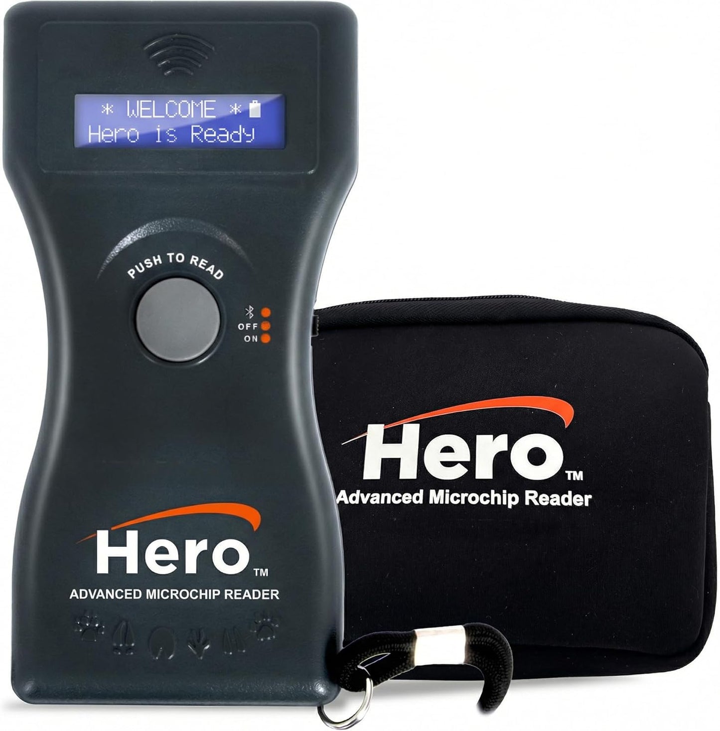 Hero Universal Microchip Scanner, Reads ISO & Non-ISO Pet Microchips, Bluetooth® Enabled with 15-Minute Display Hold, Backlit LCD Screen, Protective Case & FCC Certified, Each