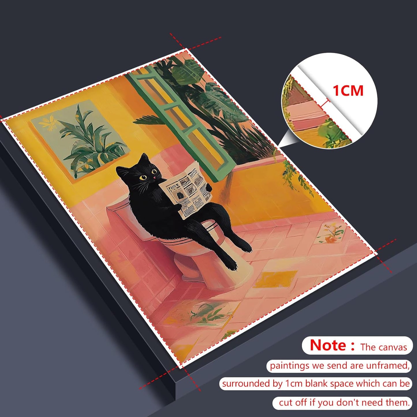 Funny Bathroom Wall Art Abstract Black Cat Sitting On Toilet Reading Newspaper Posters Cute Animal Cat Lovers Print Aesthetic Dopamine Painting For Toilet Restroom Decor 12x16in Unframed