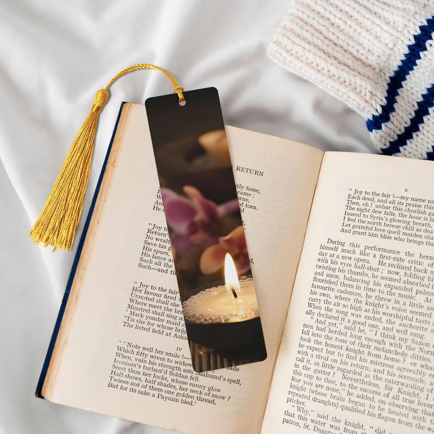 5 Pieces Wooden Bookmark for Men Women Spa Candles Book Markers Unique Handmade Bookmarks with Tassel Reading Markers for Book Lovers Craft Wood Bookmark for Teachers Birthday Gift