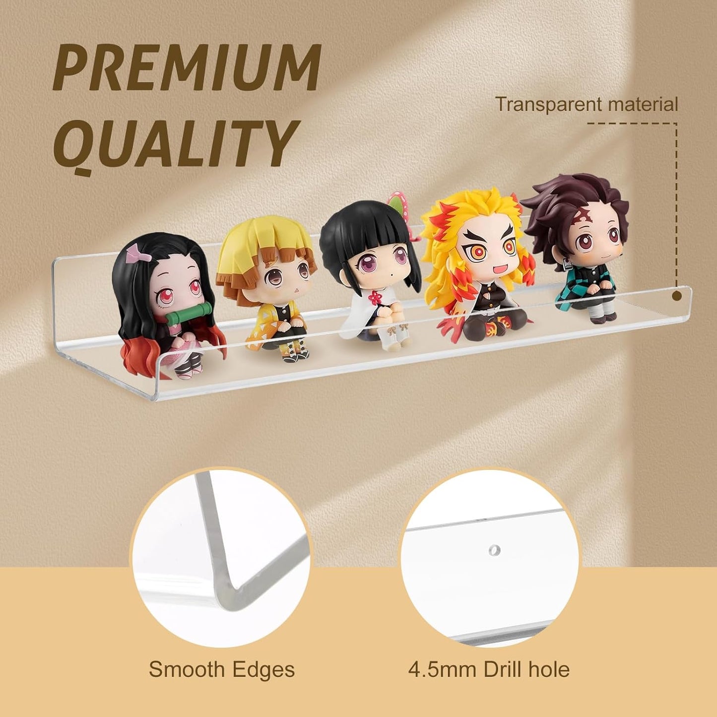 Acrylic Floating Shelves for Wall 6 Pack, 15" Acrylic Shelves for Room Decor, Book Shelf for Kids, Clear Hanging Display Shelf Organizer for Kitchen, Bedroom, Bathroon Organizers and Storage