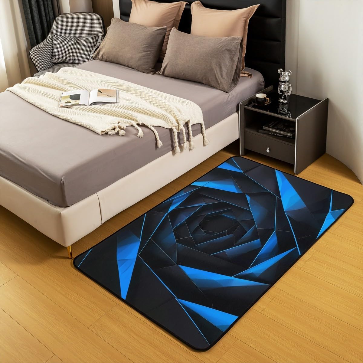Erosebridal Area Rug 4'11" x 3'3" Rosy Ombre Living Room Rugs for Kids Boys Girls Abstract Pattern Gradient Black Blue Decorative Carpet Washable Indoor Floor Mat