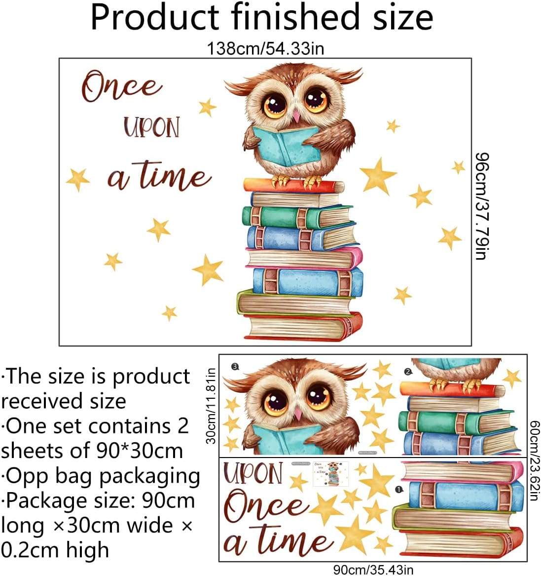 Owl Books Educational Wall Decals Reading Corner Wall Stickers for Classroom Kids Bedroom Preschool Wall Decor