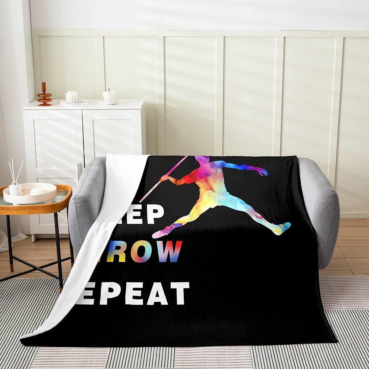 Feelyou Javelin Throwing Flannel Fleece Throw Blanket 40"x50" Kids Ball Gaming Plush Blanket for Boys Girls Teens Eat Sleep Throw Fuzzy Blanket Sports Theme All Season Bed Blanket Home Decor
