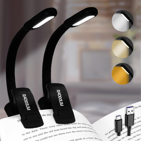 Rechargeable Book Reading Light at Night in Bed, Eye Caring 9 LED with 9 Color Temperatures, Stepless Dimming Brightness, Clip on Book Light, Prefect Elegant White Gift for Book Lover. (Black 2pcs)