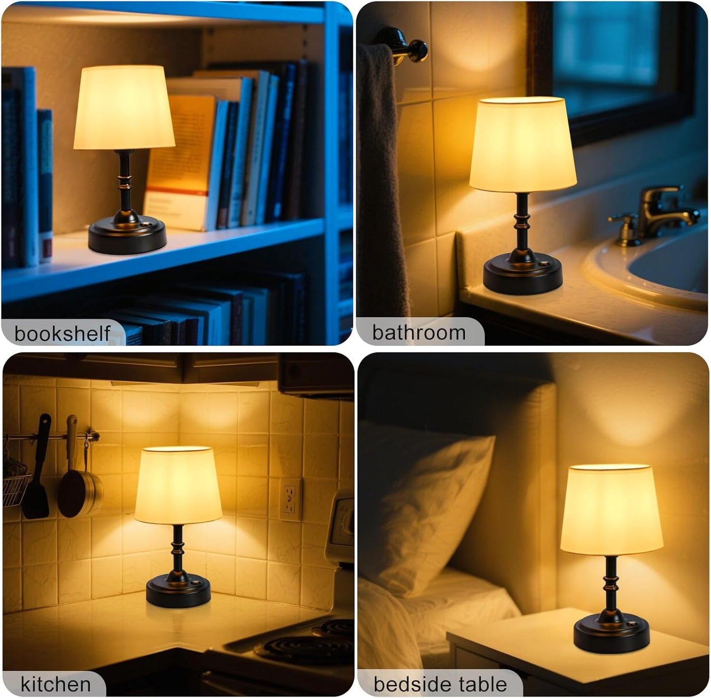 Cordless Table Lamp, 4000mAh Rechargeable Battery Operated Lamp, 3-Level Brightness Touch Small Lamps for Bedroom Living Room Bedside Bathroom Ambient Lighting Desk Lamp Cute Home Decoration(Black)
