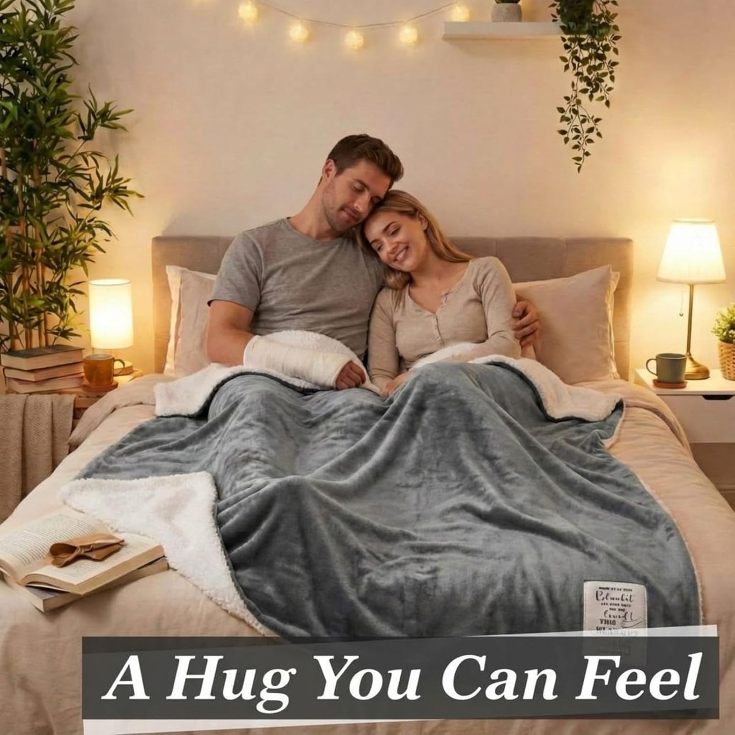 Moukeren Hug Sherpa Blanket for Women Men 60"x80" Healing Fleece Prayer Throw with Motivational Quotes Encourage Gift for Disabled Elderly Bedridden Hospital Chemo Patient Cancer Care Gift(Light Gray)