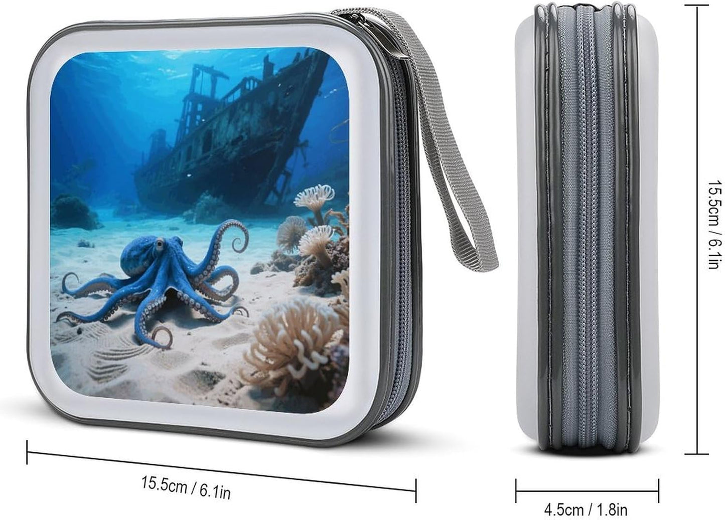 Octopus And Ship CD Case Portable Zipper CD Case 40 Capacity Hard Plastic DVD Cases Holder Large Storage Disc Wallet Bag for Car Home Travel DVD Collection Bag