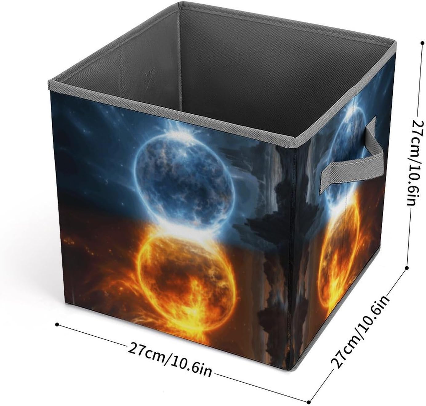 Fire And Water Planets Storage Bins with Handles Fashion Large Storage Cubes Sturdy Foldable Storage Boxes Space-Saving Storage Baskets for Home Office Clothes Closet Organizers