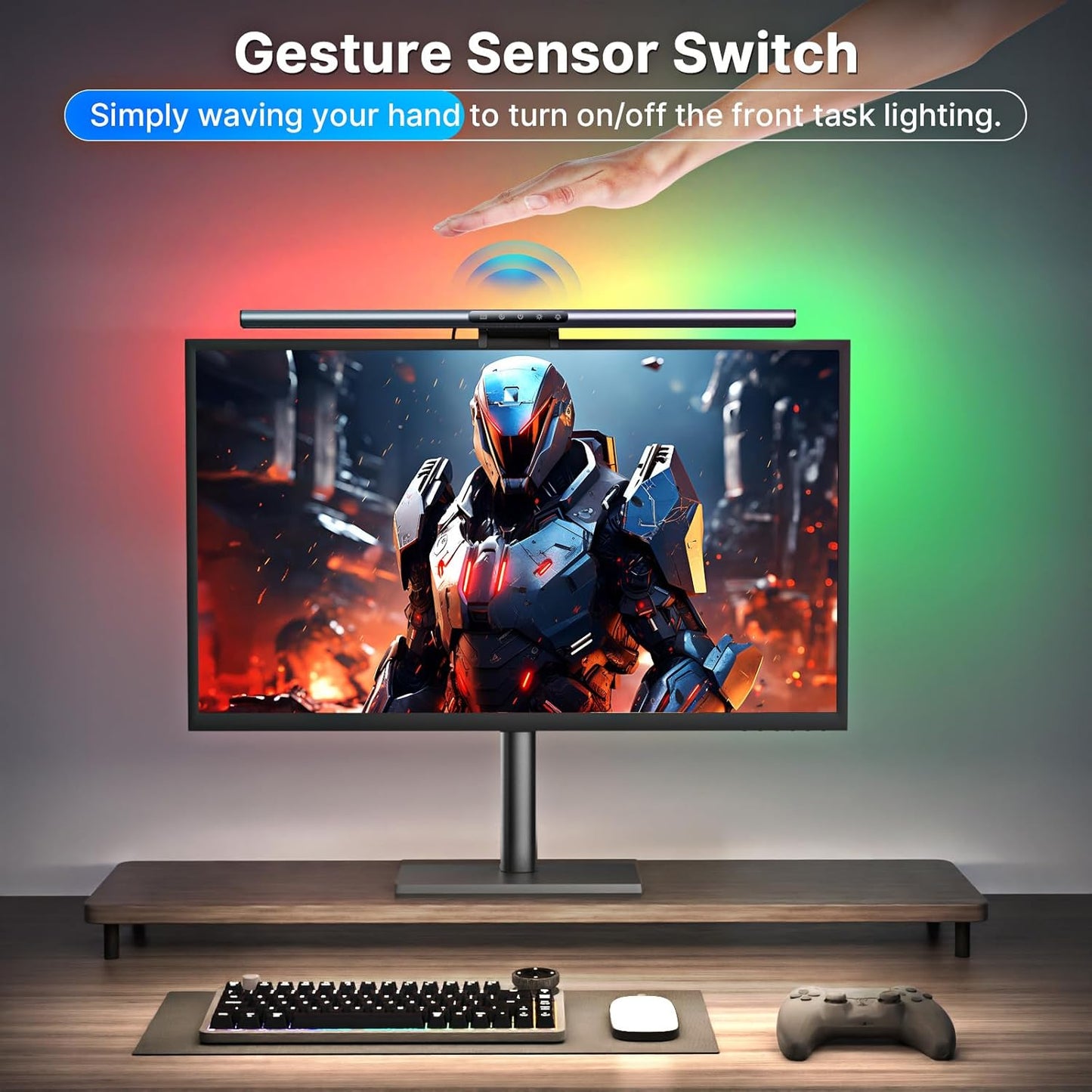 Syrinx Computer Monitor Light Bar with Backlight for Home Office, Eye-Caring USB LED Reading Lamp, Dimmable Screen Monitor Lamp, Smart Motion Sensor, Touch Control, CRI 95+, No Screen Glare for (RGB)