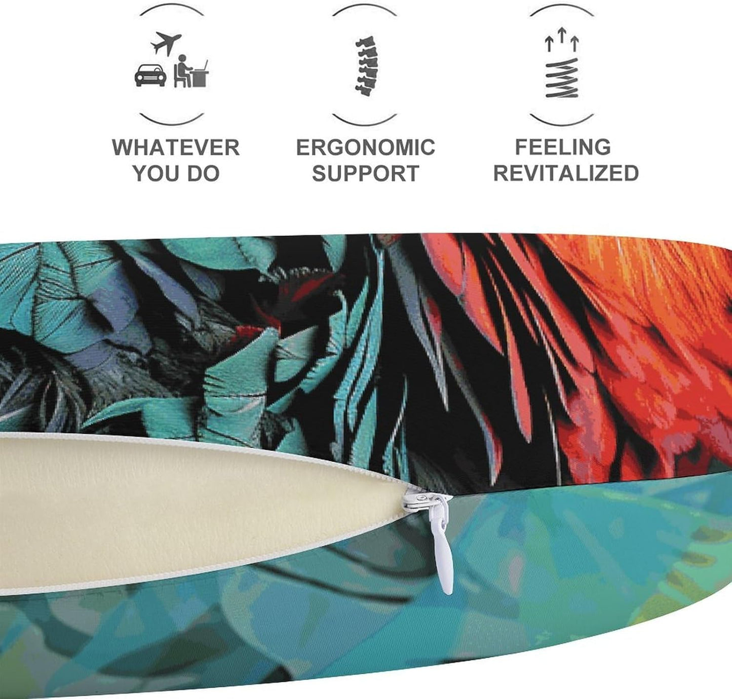 Colorful Parrot Neck Pillow Memory Foam U Shaped Pillows Portable Pillows for Shoulder Travel Head Support Pillow with Concealed Zipper for Airplane Car Home Office