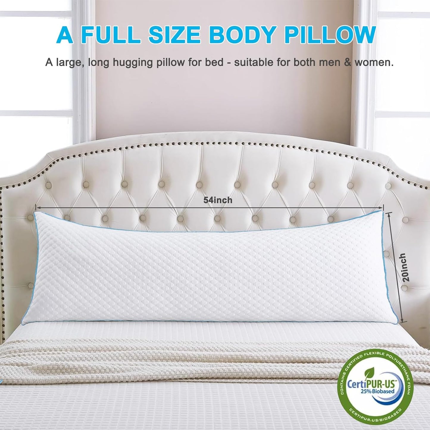 VVZ Body Pillow for Adults,Shredded Memory Foam Pillows for Side Sleeping, Pregnant Women, Luxury Cool Adjustable Firm Long Pillow for Bed, Big Large Full Body Pillow for Sleeping,20x54 Inch, White