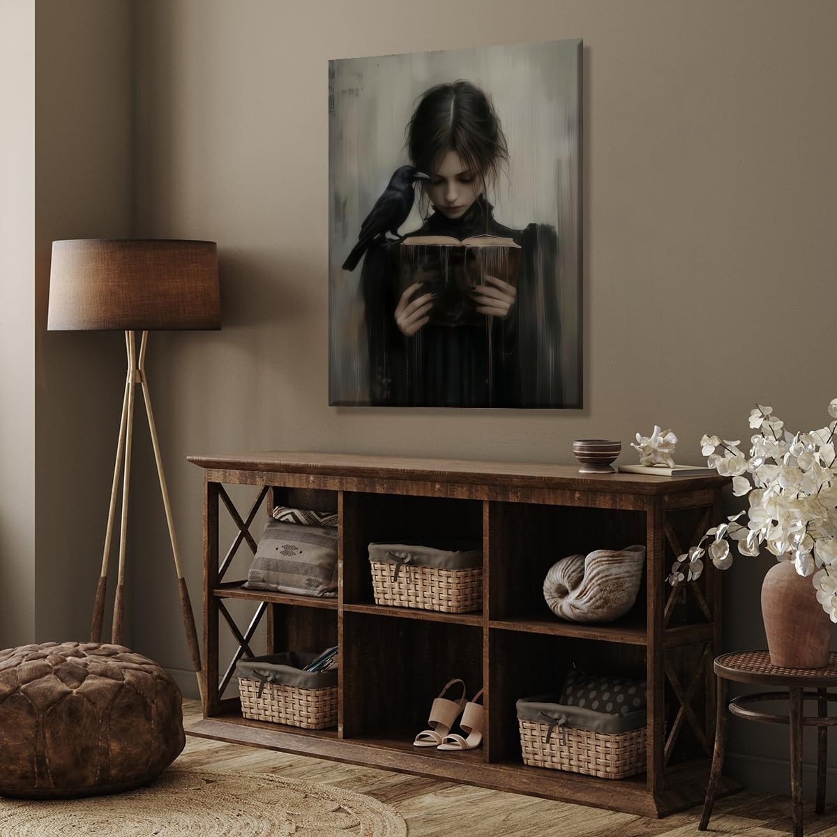 Dark Academia Wall Art Vintage Victorian Woman Reading Book Painting Gothic Academia Wall Decor Dark Moody Girl Canvas Art Poster for Bedroom Living Room Dorm Library Corner 12x16inch Unframed