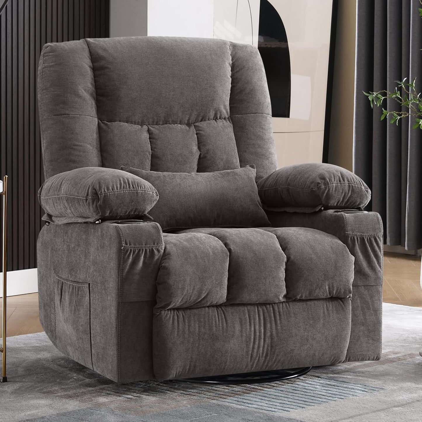 Massage Swivel Rocker Recliner Chair with Vibration and Heat Ergonomic Lounge Chairs Rocking Function and Side Pocket for Living Room Bedroom Meeting