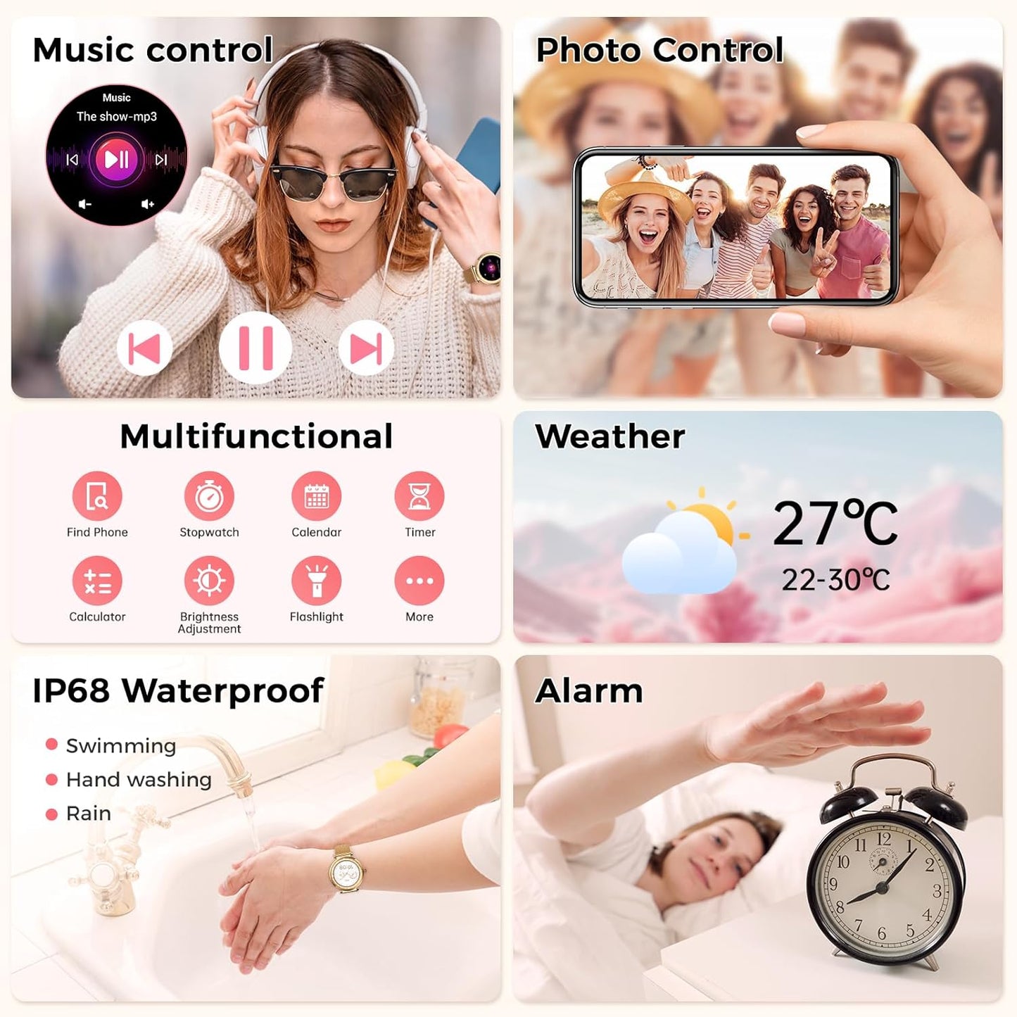 Smart Watch for Women, HD AMOLED Display Fitness Tracker Bluetooth Make/Answer Call, 1.19" Watches with 110+ Sports Modes/Heart Rate/Sleep Monitor/SpO2, Smartwatch IP68 Waterproof for Android iOS