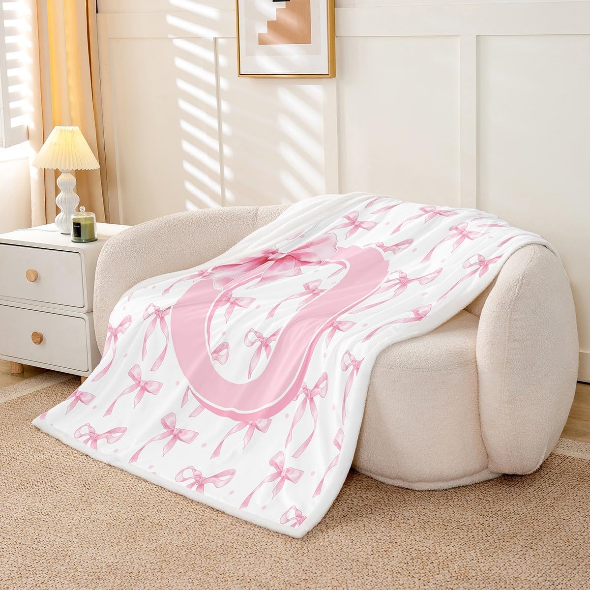Erosebridal Cute Pink Bow Blankets for Girls Kids,Initial Letter O Blanket Throw,Pink Coquette Bow Knot Fleece Blanket 30"x40",Personalized Monogram Bows Sherpa Fuzzy Throw for Bed Couch Sofa