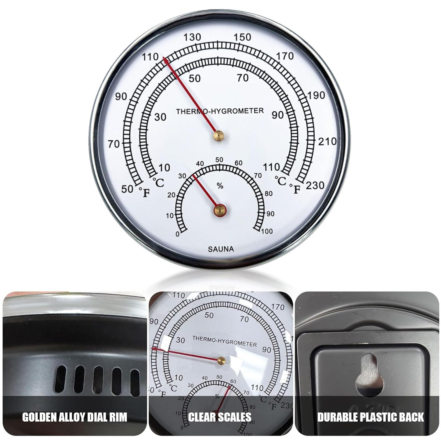 Sauna Thermometer Fahrenheit 2 in 1 Wall Thermometer Fahrenheit Centigrade Sauna Accessories and Hygrometer Humidity Indoor Can Be Placed and Hung