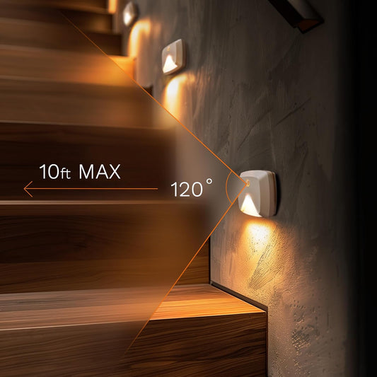 6-Pack Stick-on Motion Sensor Lights, Warm White LED Night Light, Stick-Anywhere Stair Lights, Closet Light, Battery Operated Wall Light for Kitchen, Hallway, Bedroom, Bathroom, Stairs