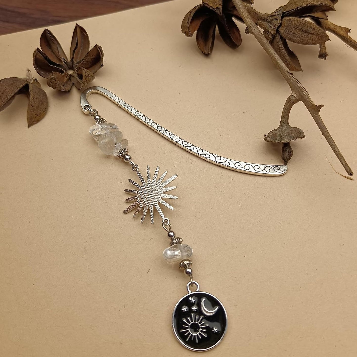 Retro Metal Bookmark for Bookish Gifts Wing Mask Bow and Arrow Charms Book Mark for Book Lover Gifts for Women Men (Sun and Star)