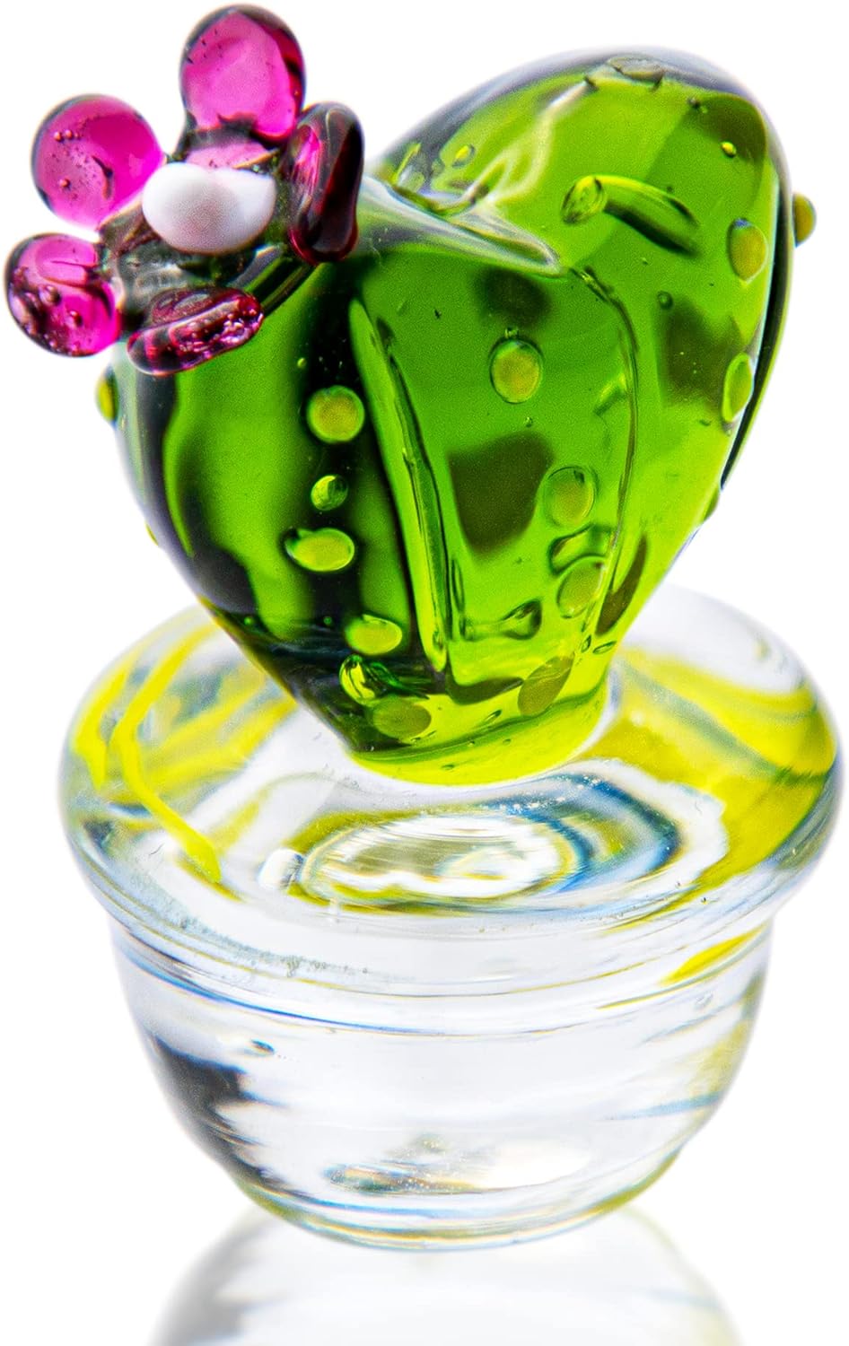 QFkris 1.6" Mini Art Cactus Glass Blown Handmade Glass Figurines Collectibles Table Home Decoration Simulation Plants D