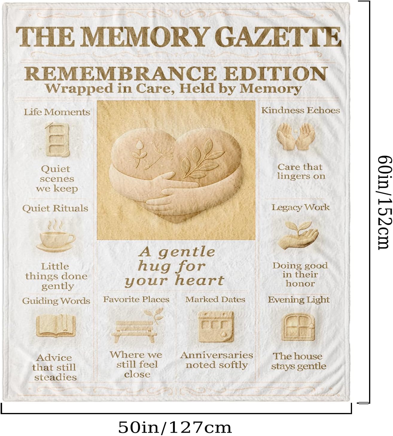 Memorial Sympathy Blanket 60x50, Remembrance Throw for Loss of Loved One, Soft Flannel Comfort Gift for Grieving Women & Men, Neutral Beige Home Decor