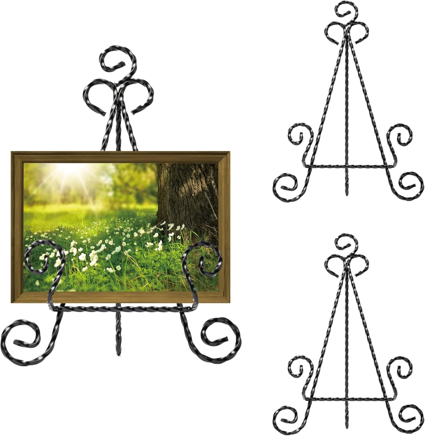 HOHIYA 3Pcs 12.5” Photo Frame Cookbook Display Stand Tabletop Easels for Display Heavy Duty Iron Wire Stands for Picture Frames Signs Books iPad and Plates Foldable Black Taiwan Made