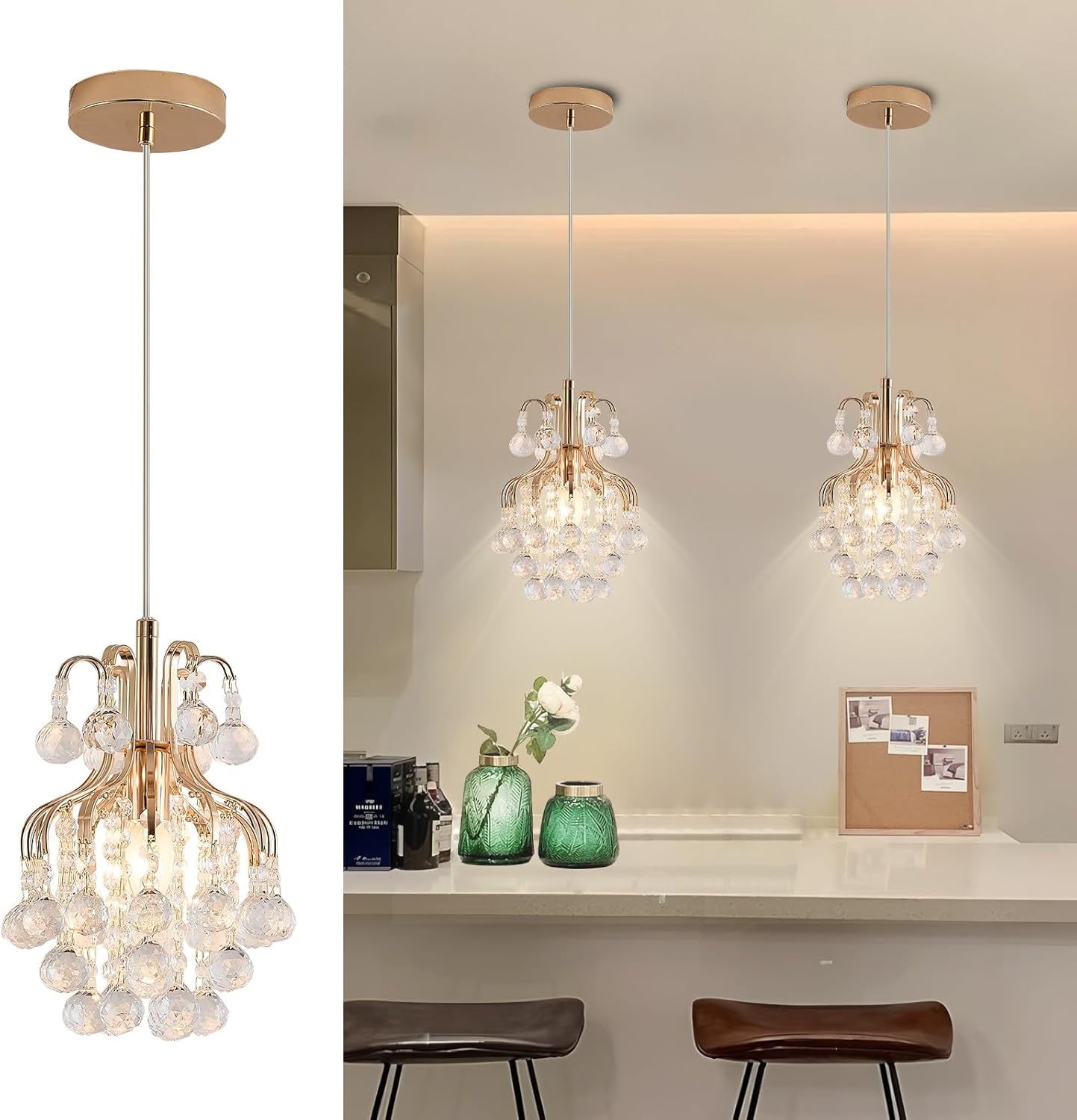 Elegant Mini Chandelier Crystal Pendant Light,Clear(Flush Mount Type)
