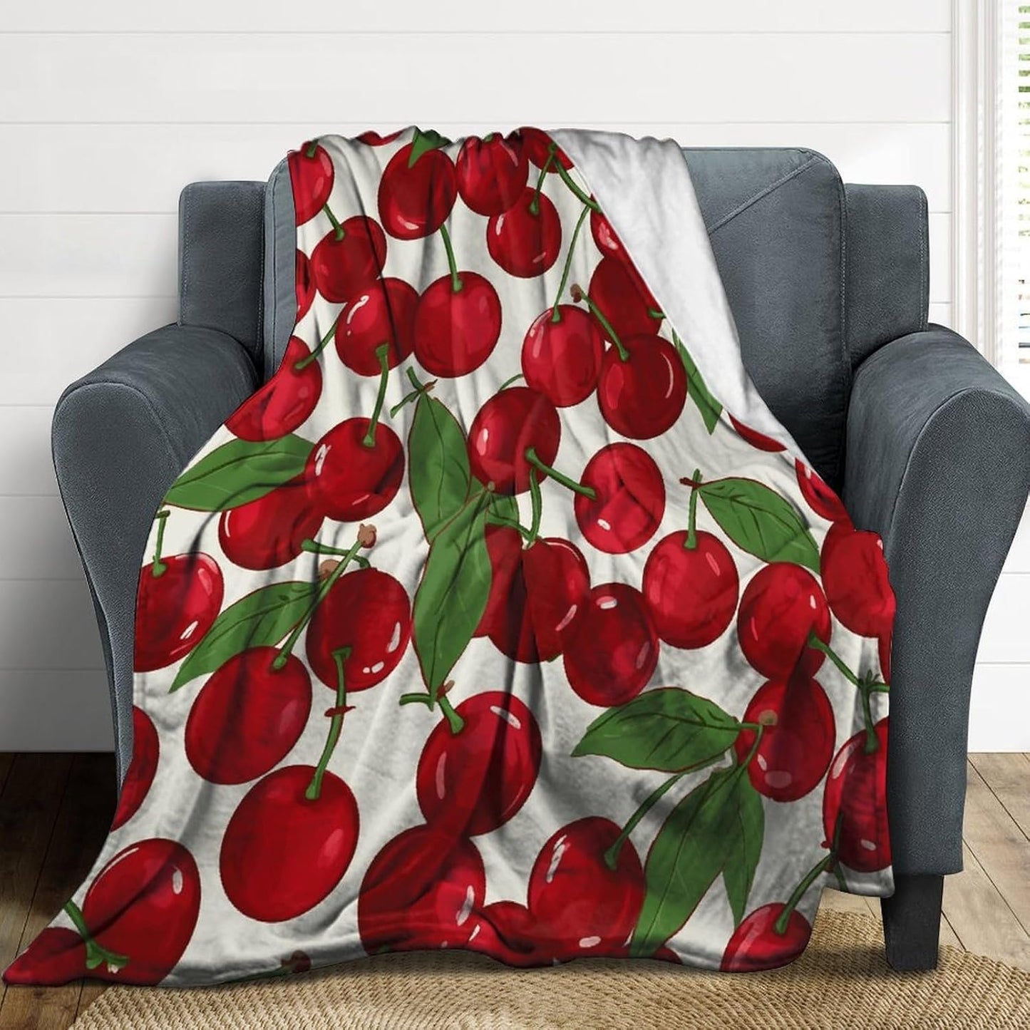 Red Cherries Blanket Super Soft Lightweight Throw Blanket Cute Cozy Warm Bed Blanket Decorative Fuzzy Blanket All-Season Home Decor Gift for Sofa Couch Living Room 60"*80"（150 * 200cm）