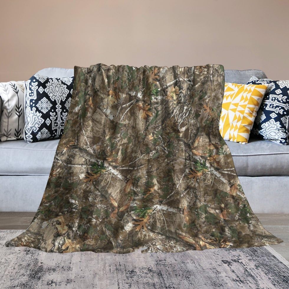 Oak Flannel Blankets, Green Forest Camouflage Design Throw Bed Blanket for Sofa Chair Bed 30"x40"
