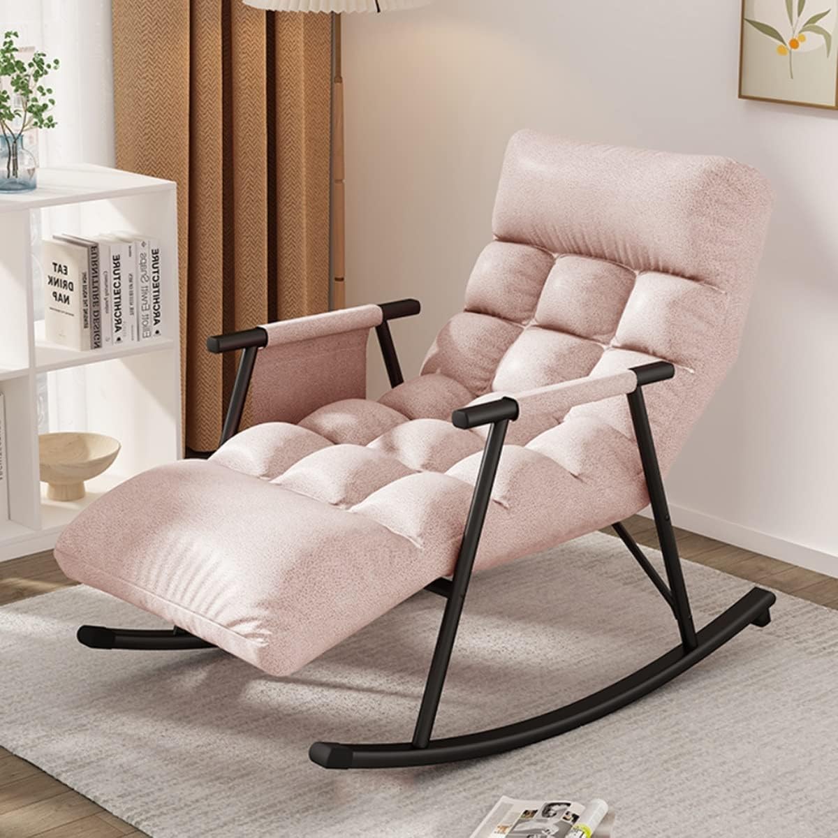 LSLYTQ Rocking Chair Lounge Sofa with Side Pockets - Adult Recliner Chair for Living Room/Bedroom, Lazy Chair Glider to Lie Down or Sleep Comfortably