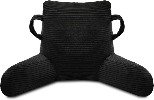 Reading Pillow for Sitting in Bed Adult, Bed Reading Pillow with Shredded Memory Foam, Back Pillow for Sitting with Arms and Pockets, Black