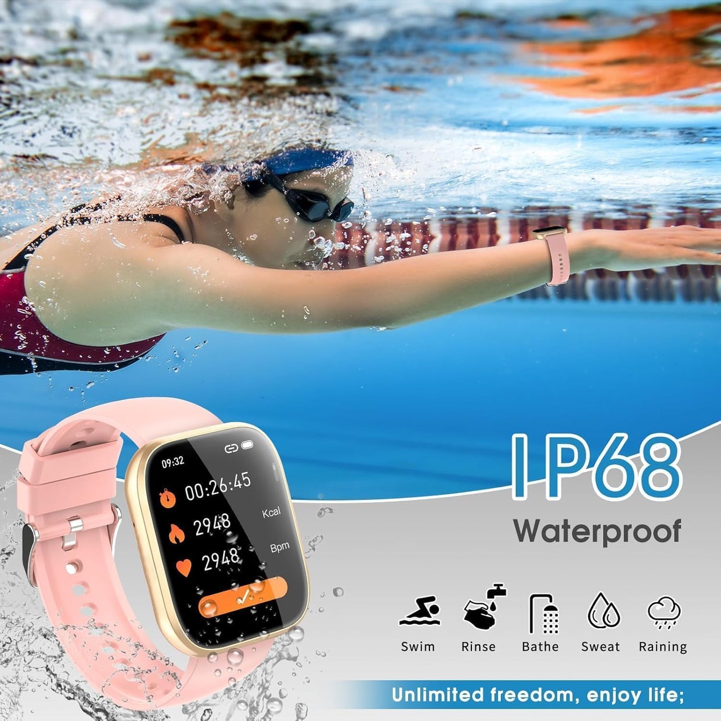 Smart Watch for Women 1.85" TFT-Touch Screen Smartwatch with Call Function 112 Sport Modes Fitness Tracker, IP68 Waterproof