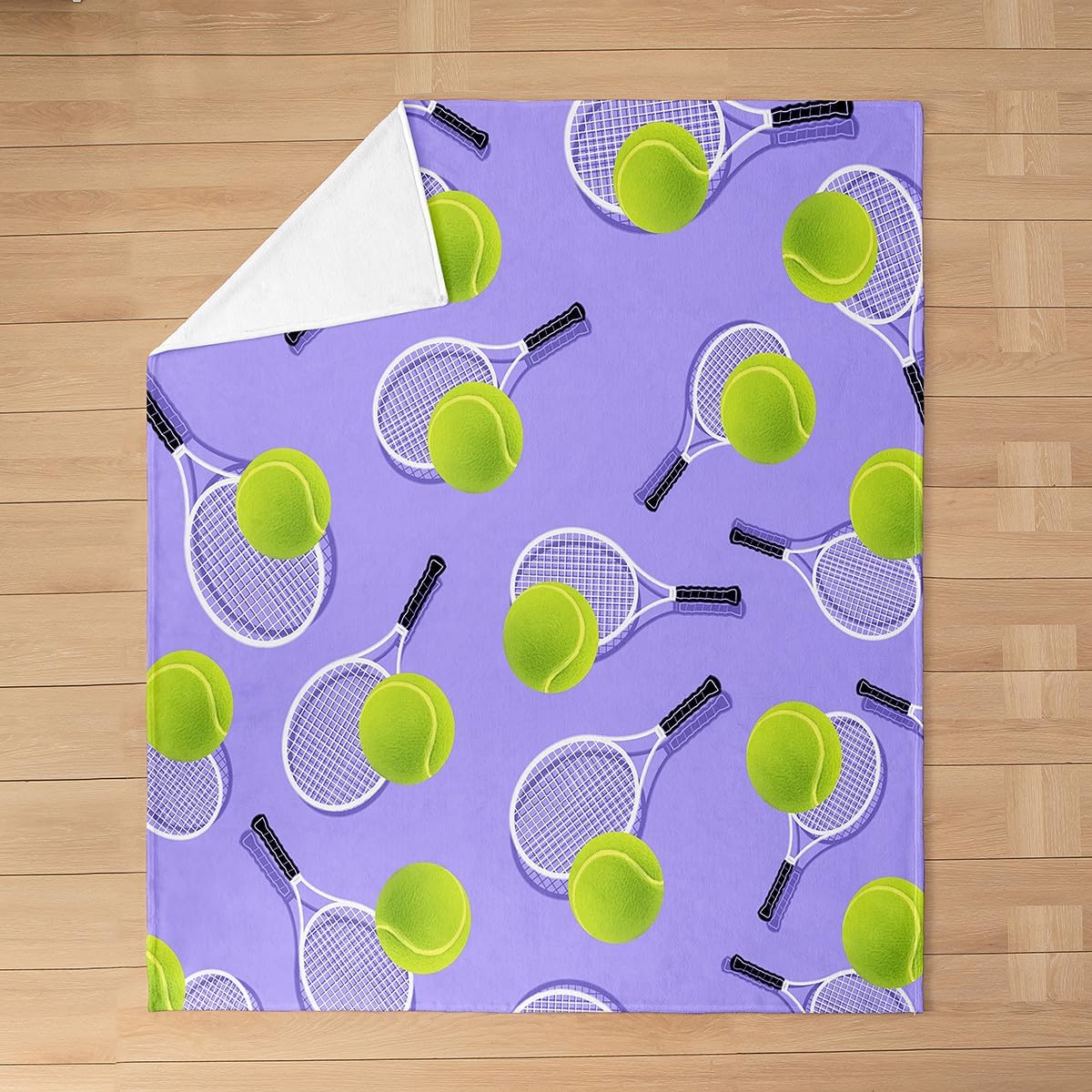Erosebridal Kids Tennis Racket Sports Soft Fleece Throw Blanket 40x50 for Boys Girls Tennis Lover, Purple Ball Games Flannel Blanket for Sofa Bed Chairs, Player Activity All Seasons Room Decor
