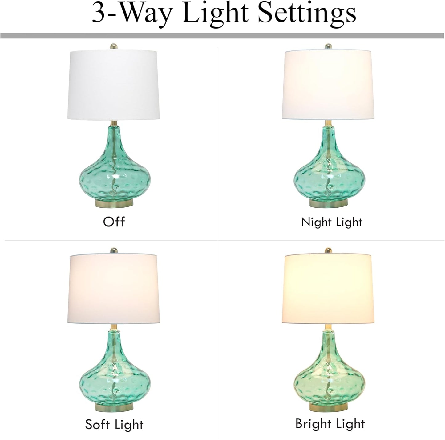 Elegant Designs LT3217-SEA 24" Modern Refined Bubbly Colored Glass Table Lamp with White Linen Tapered Drum Shade, Seafoam Green