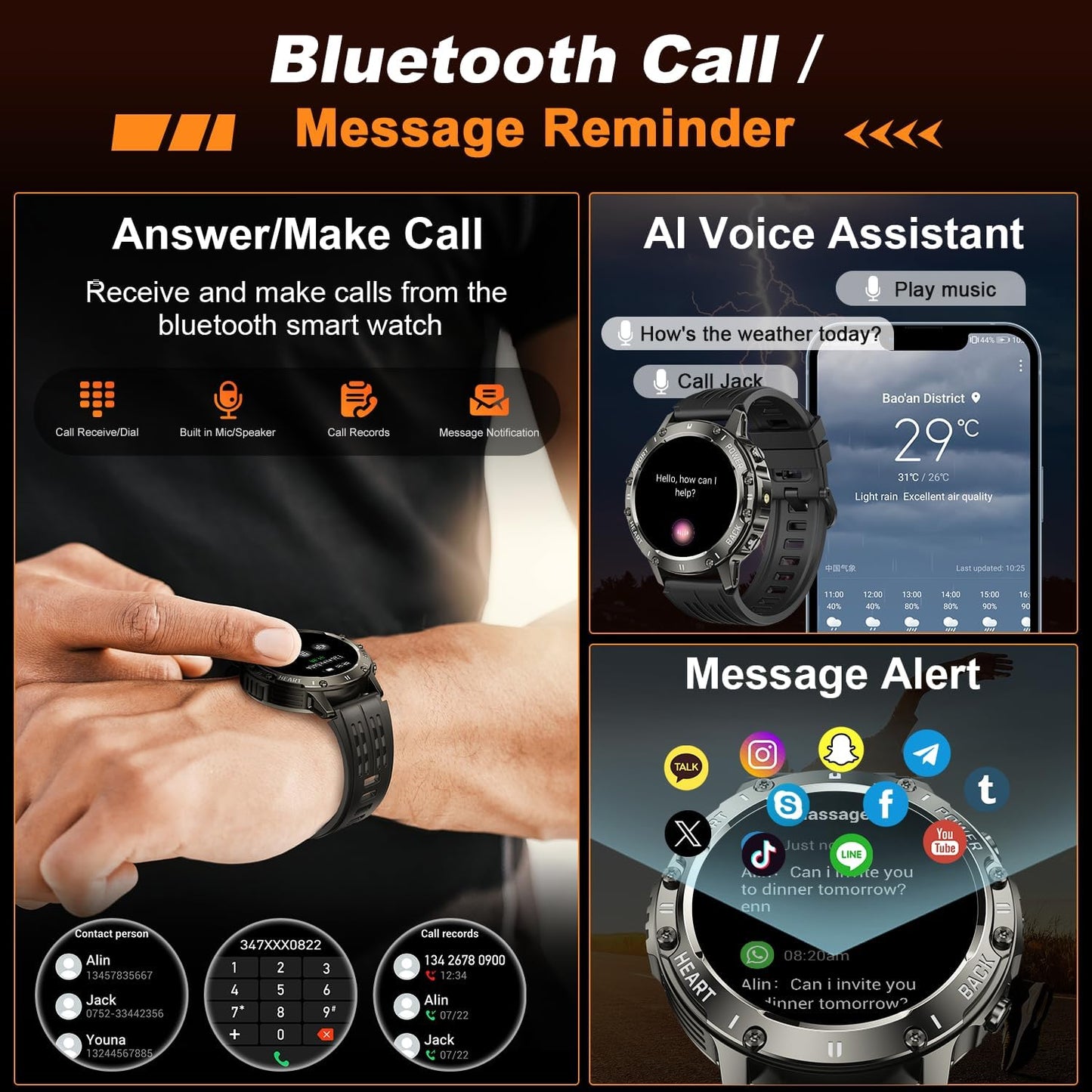zhizhi Smart Watch for Men Fitness Tracker: Smart Watches for Android Phones iPhone Bluetooth Waterproof Make Answer Call Digital Mens Watches Heart Rate Monitor Running Smartwatch Samsung Compatible
