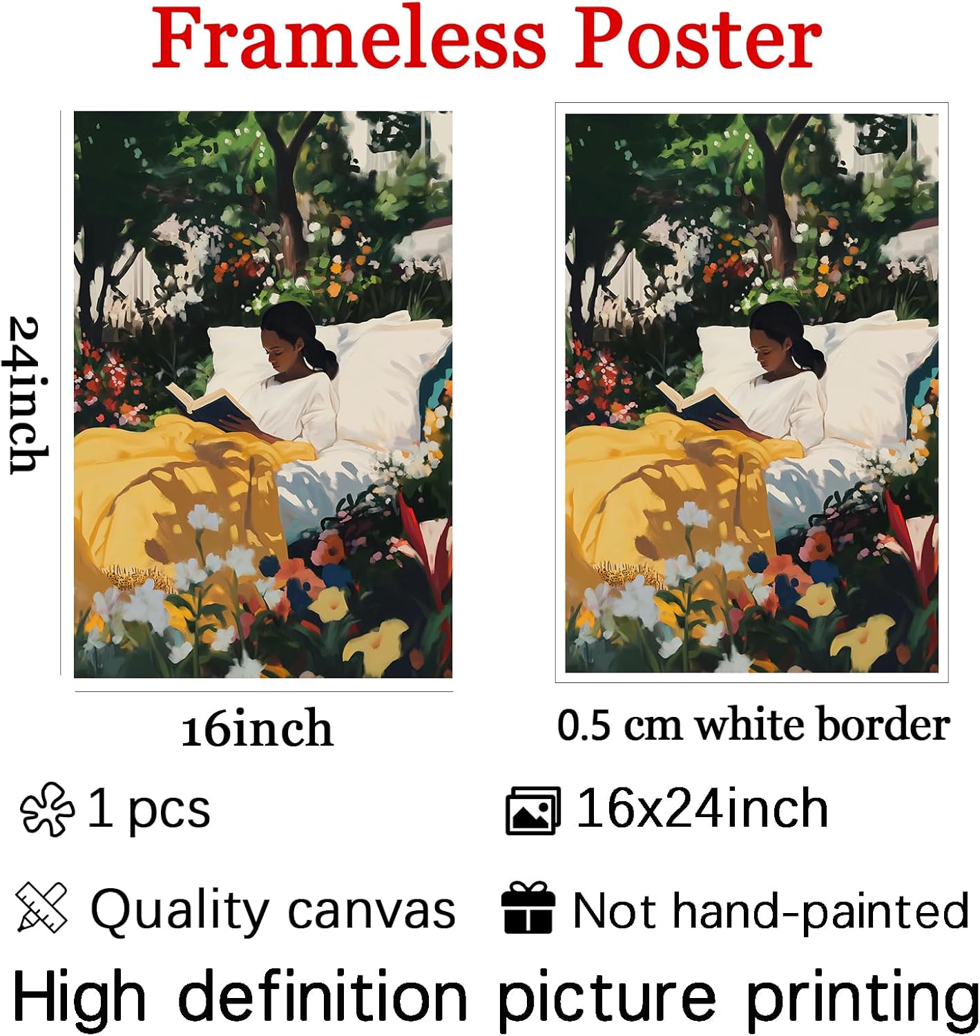 Black Woman Reading Wall Art Colorful Floral Poster People Artwork Black Girl Boho Wall Art Canvas African American Paintings Aesthetic Pictures Wall Decor Colorful Botanical Prints 16x24inch No Frame