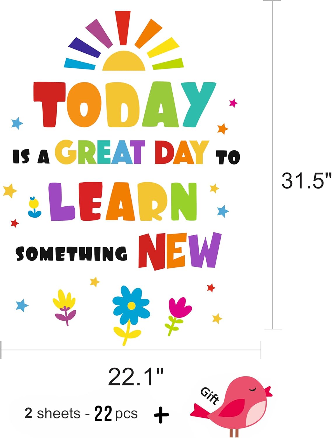 Inspirational Wall Decals for Kids, Educational Quote Wall Stickers Toddler Boy Girl, Classroom Peel & Stick Stickers [Today is a Great Day to Learn Something New Wall Saying] + Test Sample Included!