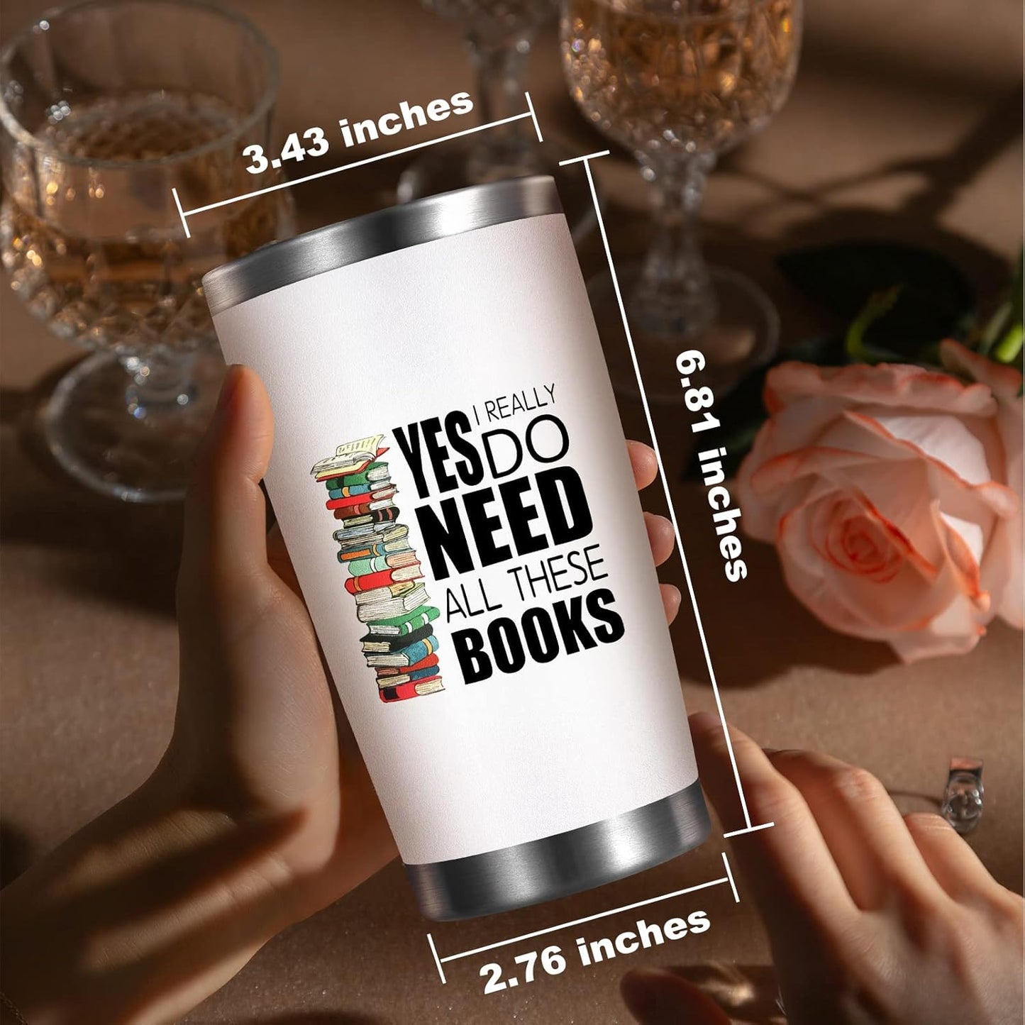 Petitian Book Lovers Gifts Tumbler: Yes I Really Do Need All These Books Nerd Gifts 20 oz Stainless Steel Coffee Mug for Women, Librarian, Bookworm, Bookaholic
