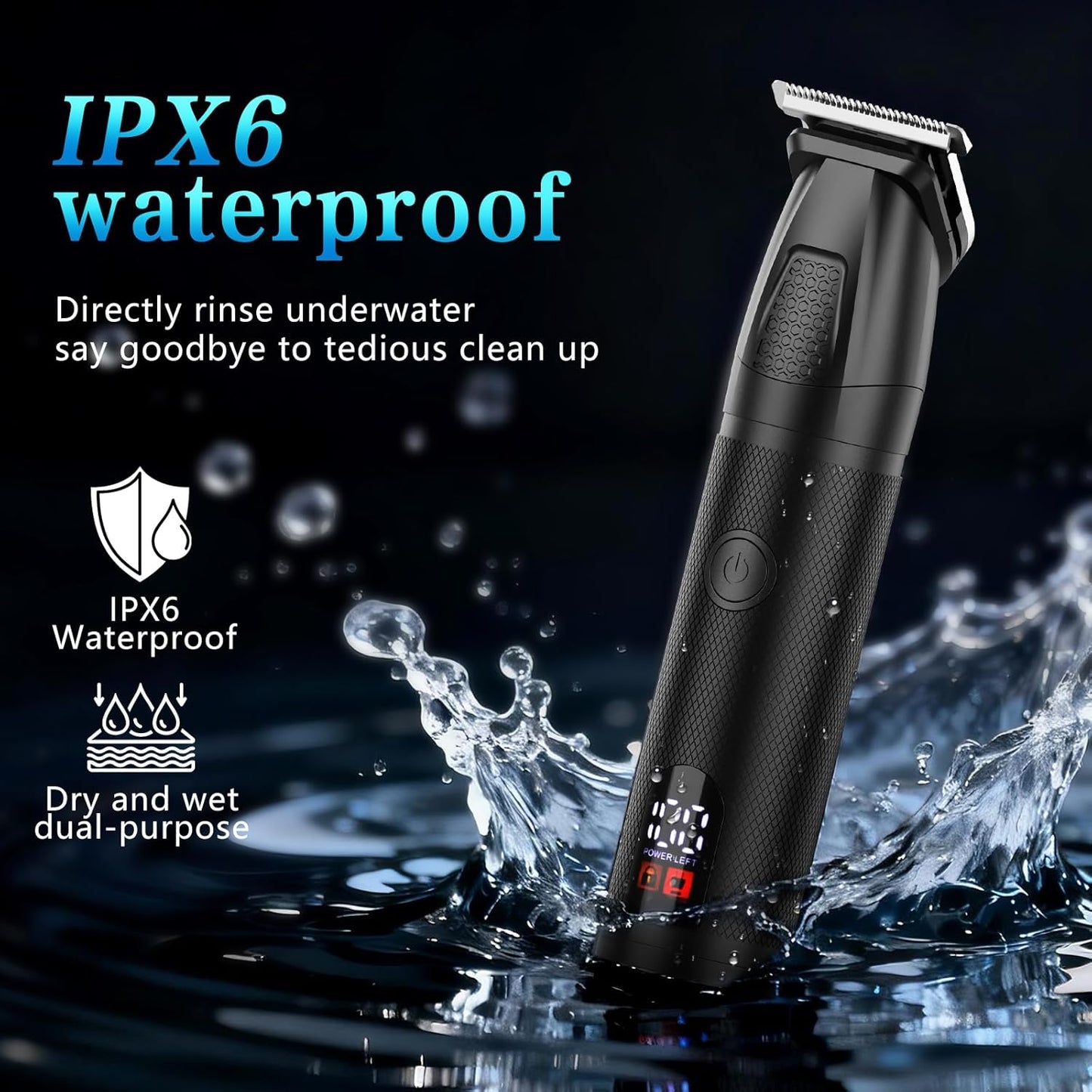 Beard Trimmer for Men 6 in 1 Cordless Waterproof Electric Hair Clippers Mustache Body Face Trimmer All in One Grooming Kit with LED Display USB Rechargeable
