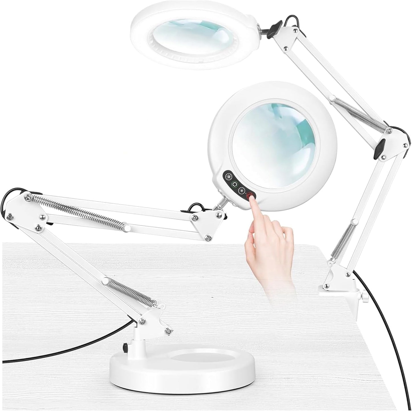12X Magnifying Glass with Light and Stand (No Acrylic Lens), 2-in-1 Lighted Magnifier with Clamp 5 Color Modes Dimmable LED Desk Lamp Hands Free for Painting Craft Sewing Hobby Close Work White