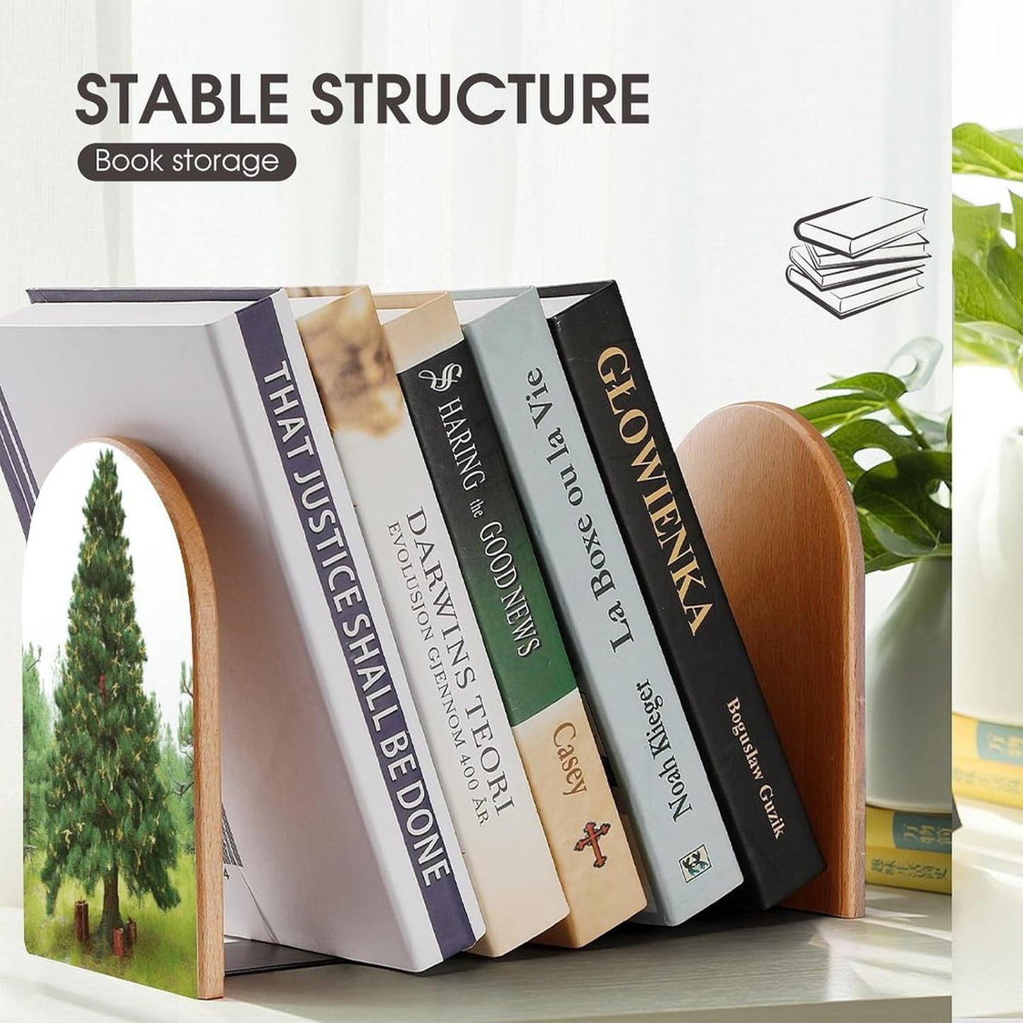 Garlad Pine Tree Bookend for Shelves Wooden Book End Large Size Sturdy Book Holders Stoppers with Metal Base for Bookshelves Slick Decorative Bookends Stands