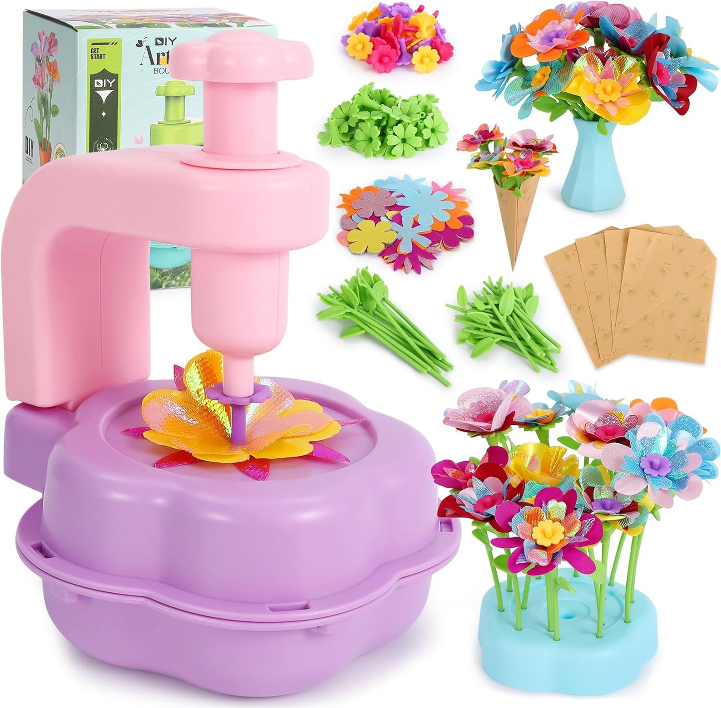DAISRED Flower Craft Kits Toys, Easter Basket Stuffers Gifts for Kids, Arts and Crafts for Girls Ages 4-6-8, DIY Flower Making Kit for Kids, Birthday Gifts for 4 5 6 7 8 9 Year Old Girls Boys