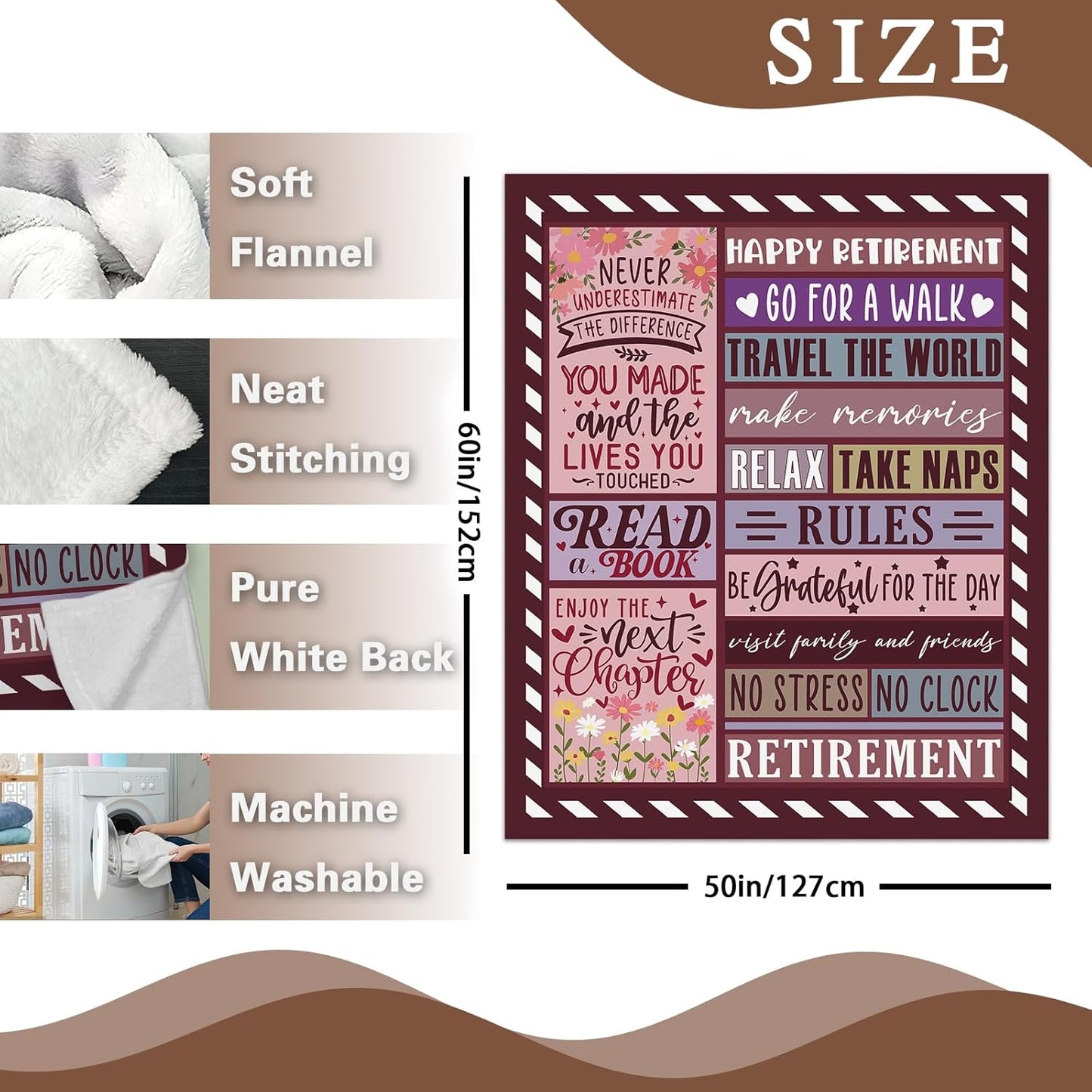 Retirement Gift for Woman Men Flannel Throw Blanket, Retired Gifts Ideas for Coworkers Friends, Goodbye Farewell Present for Mom Teacher Nurse, Happy Retirement Party Decor Blanket 50'' x 60''