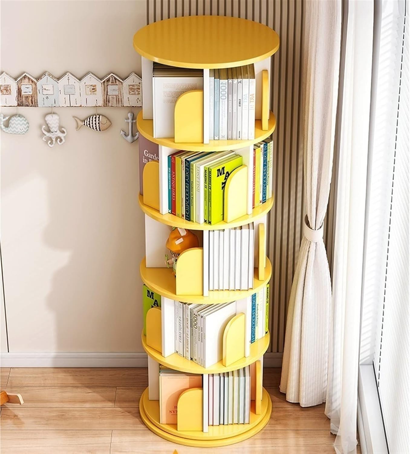 Rotating Bookshelf, Simple Student Storage Shelf Picture Book Shelf for Living Room Bedroom Simple Bookcase MINGPING (Color : Blue 46x46x126cm) (Oak Color 46x46x157cm)