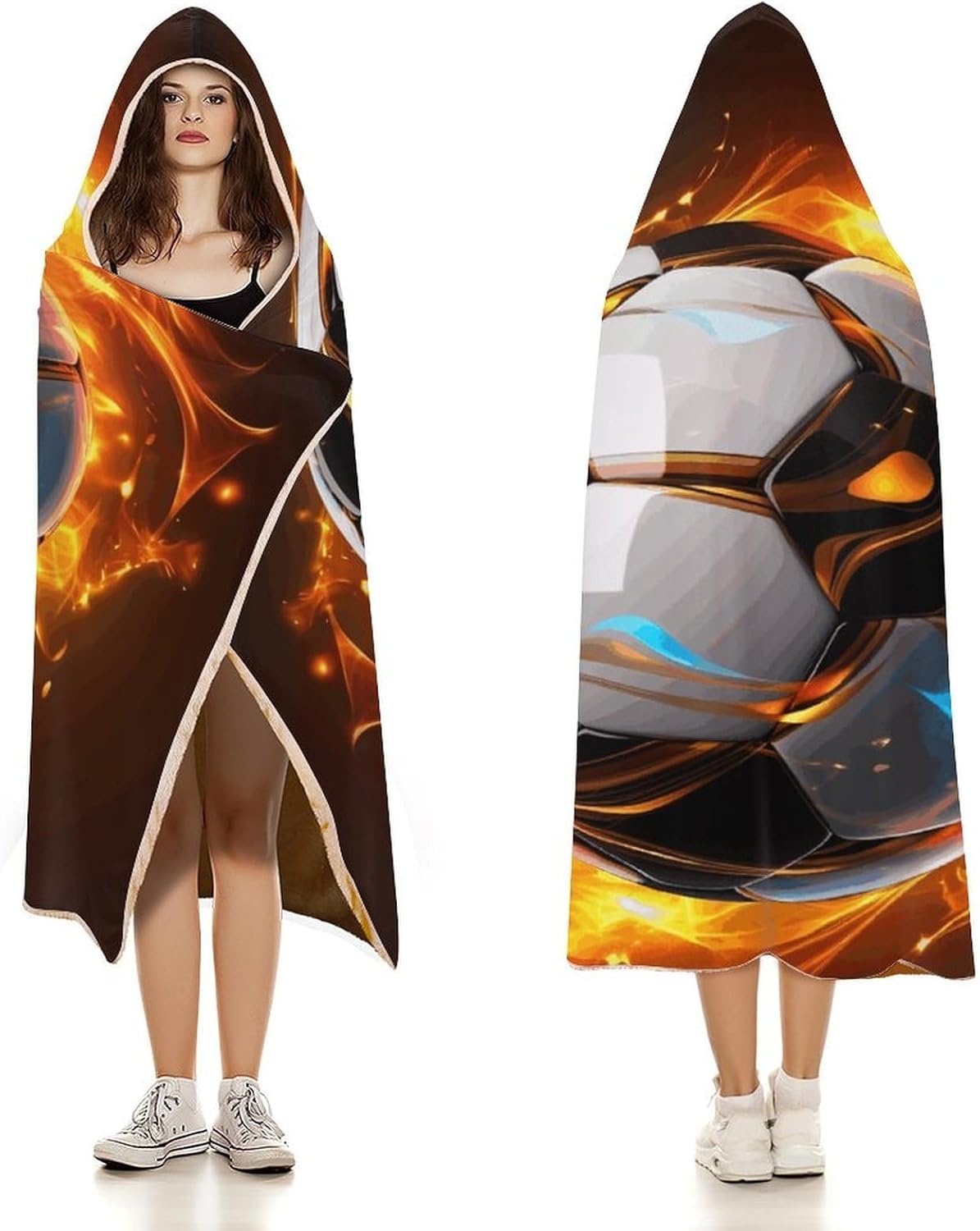 Cool Soccer Ball Wearable Hoodie Blanket for Women Men Fleece Blanket with Hood Oversized Warm Cozy Gifts