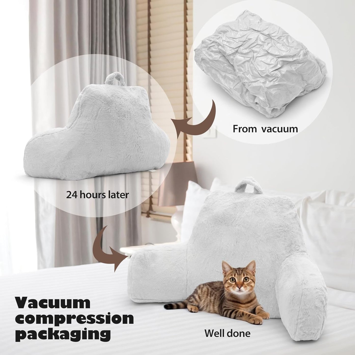Reading Pillow, Back Support Pillow for Bed Sitting Up, Standard Bed Rest Pillow with Arms for Adults,Back Support Pillow for Couch and Chair, Bed Reading Pillow, White